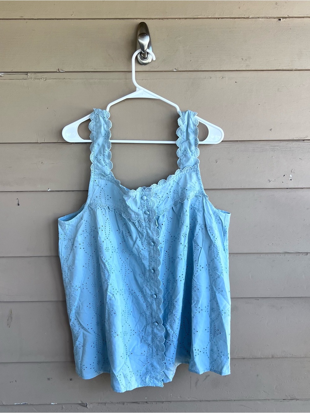 Torrid Gray Mist Blue Eyelet Button Up Swing Tank Top Plus Size 1X 14-16